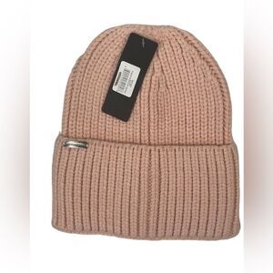 Steve Madden Women’s Pink Blush Ribbed Wide Cuff Winter Beanie ONE SIZE